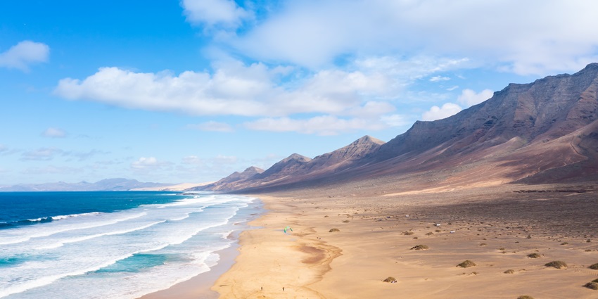 Windswept beaches and turquoise waters of Fuerteventura, one of the best Canary Islands.
