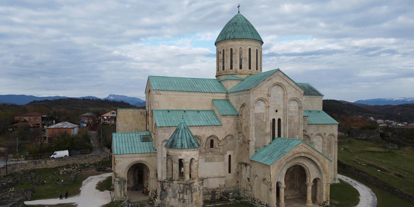 Gelati Monastery, one of the monuments in Georgia, with ancient domes and stone walls