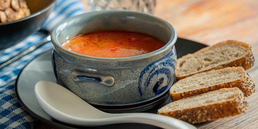 Bowl of hearty traditional German soup – what food is famous in Germany.