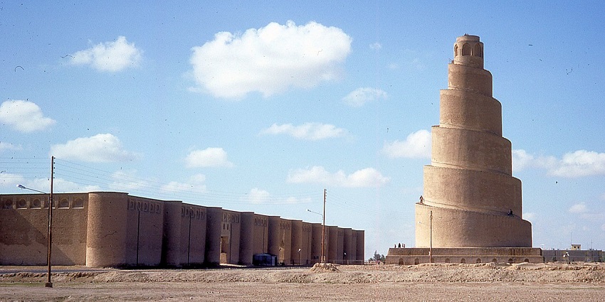 Great Mosque of Samarra with sandstone unique minaret, one of the Islamic historical places in Iraq.