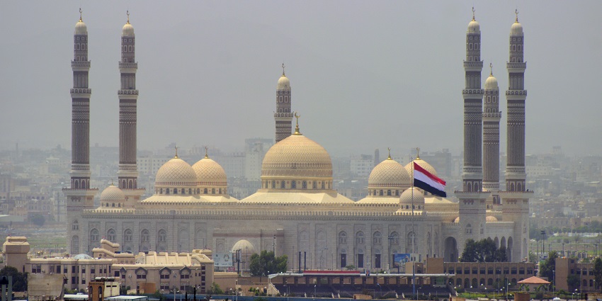 Al Saleh Mosque in Sana'a, one of the iconic Historical Places In Yemen, with towering minarets.