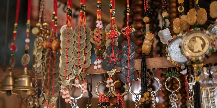 Handcrafted keychains on display at a local market—what is famous in Kolkata to buy.