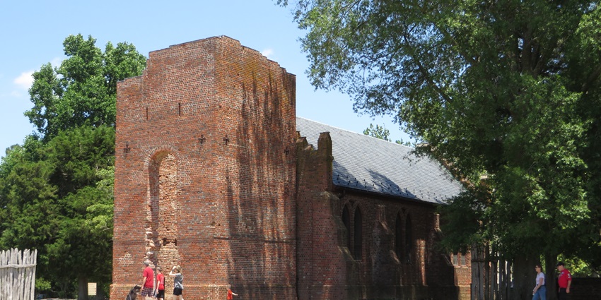 Ruins and fort walls at Historic Jamestowne, one of the earliest and most famous historical places to visit in Virginia.
