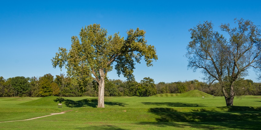 Hopewell Ceremonial Earthworks, one of the historical places to visit in Ohio, earth mounds