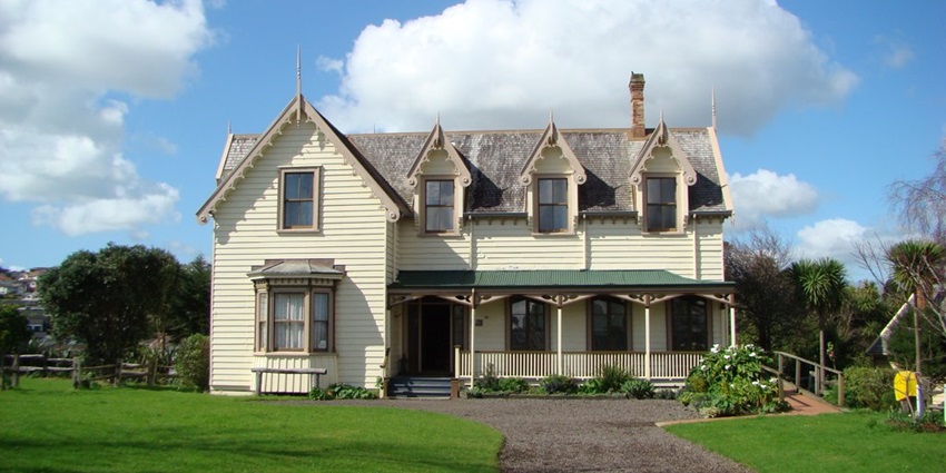 Howick historical village with a traditional architectural house and unique windows