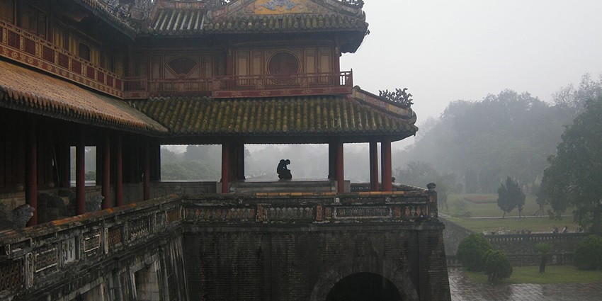 View of the Meridian Gate at the Imperial City of Hue showcasing historic architecture.