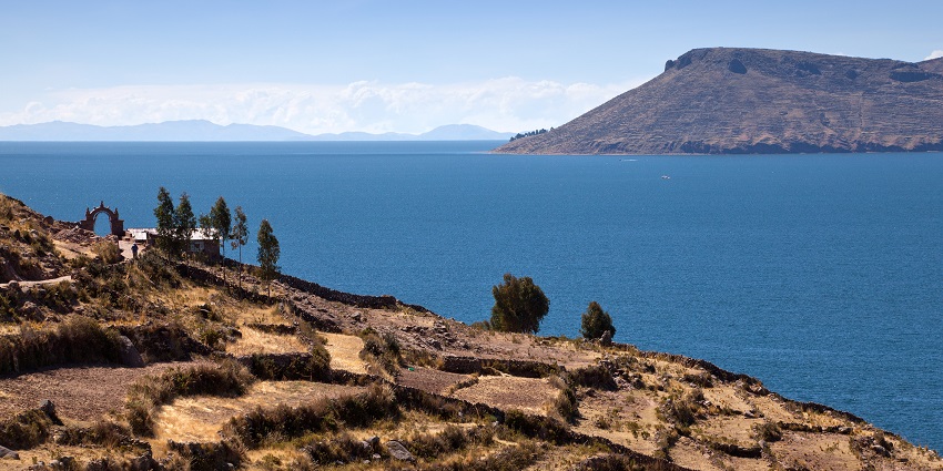 Scenic view of Taquile Island on Lake Titicaca, among the best islands in Peru.