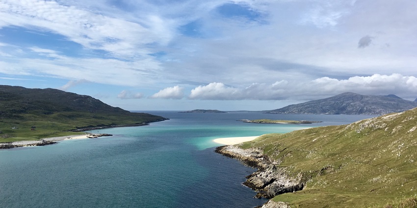 Sweeping sandy beaches and the turquoise waters of Harris, among the islands in UK.