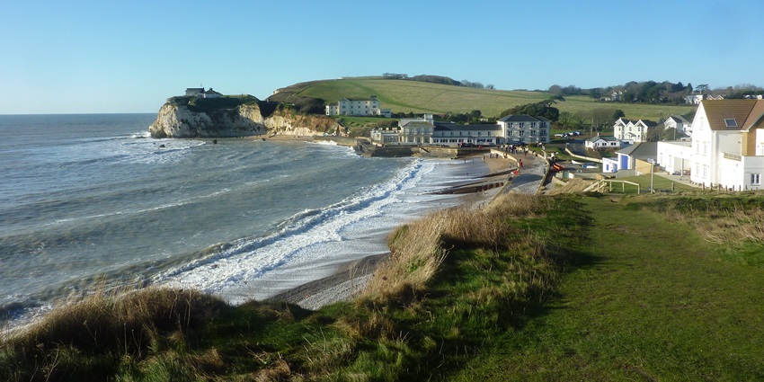 The iconic white cliffs and Needles of the Isle of Wight, one of the islands in UK.