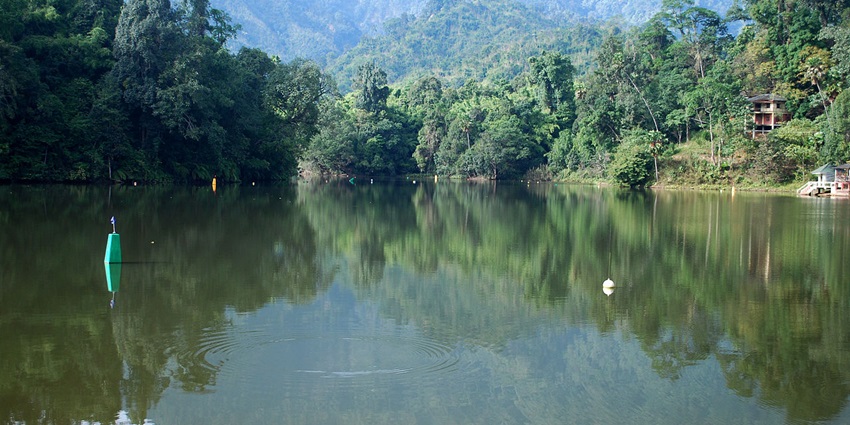Ganga Lake in Itanagar with still greenish water, serene shores of the majestic lake.