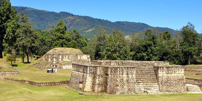 Stone remains of temples at Iximché, one of the most popular historical places in Guatemala