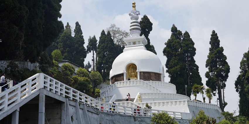 Japanese peace pagoda with its white architectural building, is one of the top places to visit in Darjeeling in January.