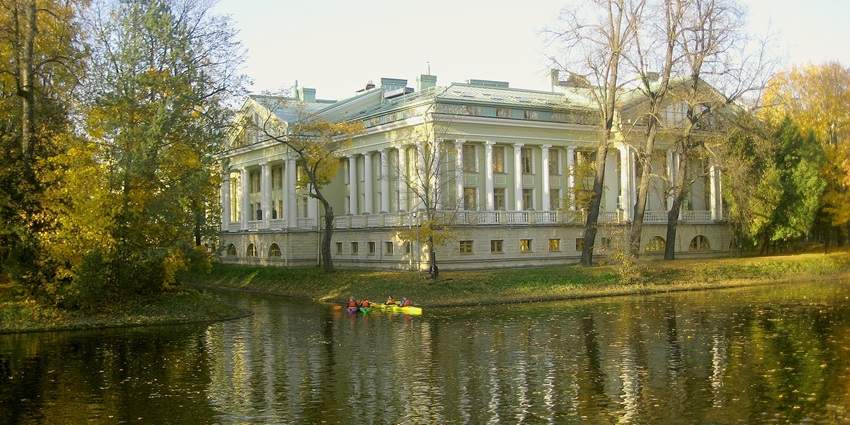 Elegant mansions and historical gardens of Kamenny Island, one of the islands in Russia.