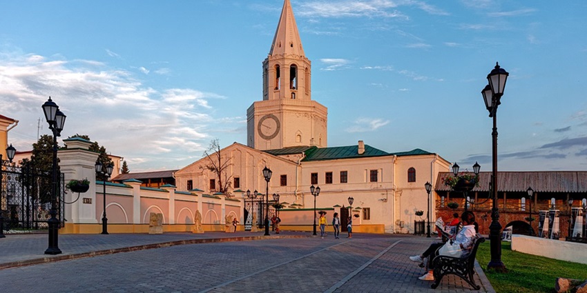 Kazan Kremlin with unique architecture, a star on top, a historical place in Russia