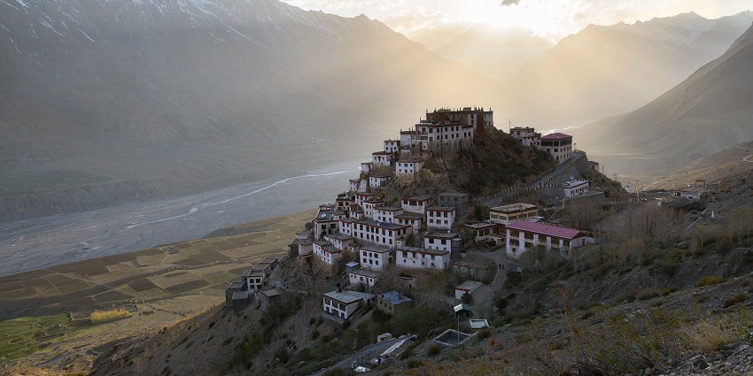 The monastery is perched on a rugged hilltop with a mountain backdrop, one of the best places to visit in Lahaul and Spiti.