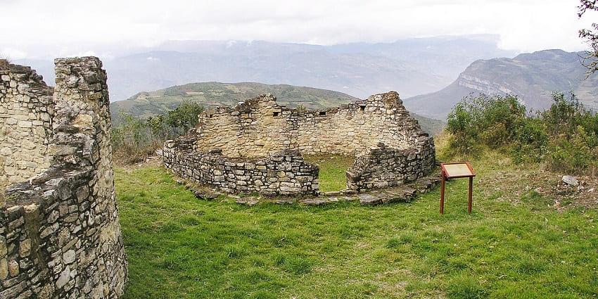 Kuelap fortress in the Amazon region with old ruined architecture of the fort, one of the best historical places in Peru.