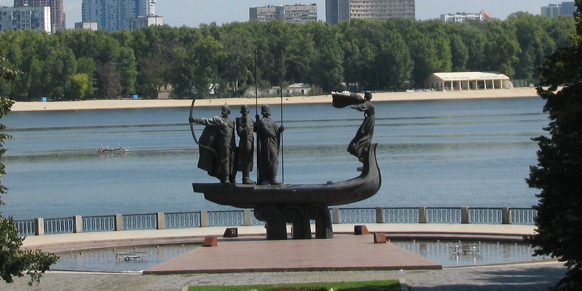 View of Kyiv Founders Monument standing tall - one of the iconic monuments in Ukraine.