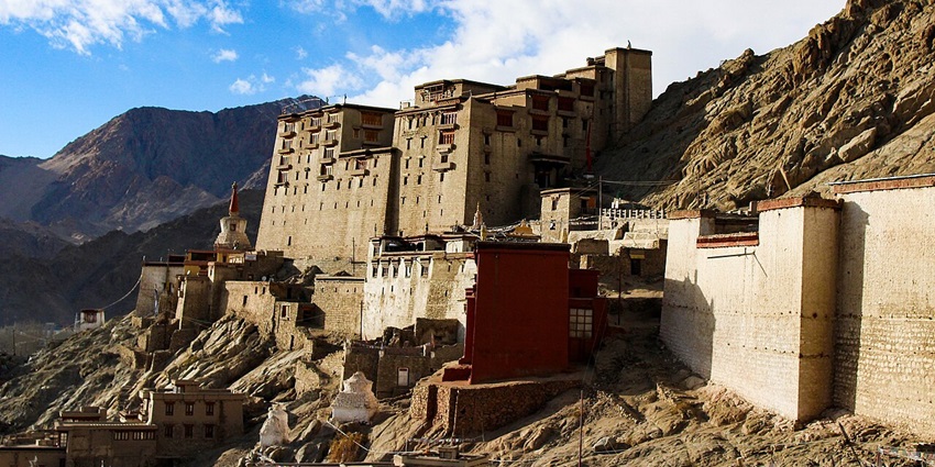Nine-story Leh Palace overlooking Leh town offers panoramic views of the mountains.