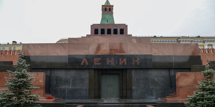 Lenin's Mausoleum in Moscow's Red Square, a solemn and iconic monument in Russia.