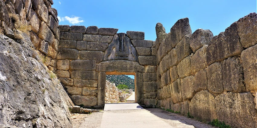 The Lion Gate at Mycenae, an ancient stone, a significant monument in Greece.