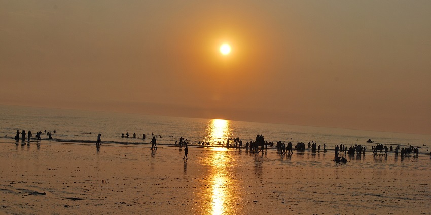 Golden sands along the breezy shoreline of Mandvi Beach on the Arabian Sea coast.