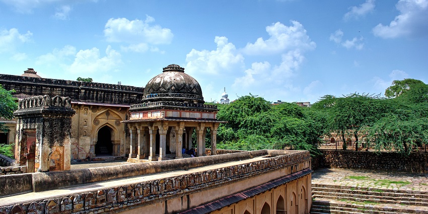 Rajon ki baoli in Mehrauli Archaeological Park with old Islamic architectural structures
