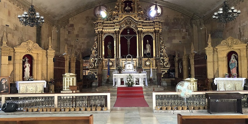 Miagao church in the evening with detailed architecture, intricate carvings, Philippines