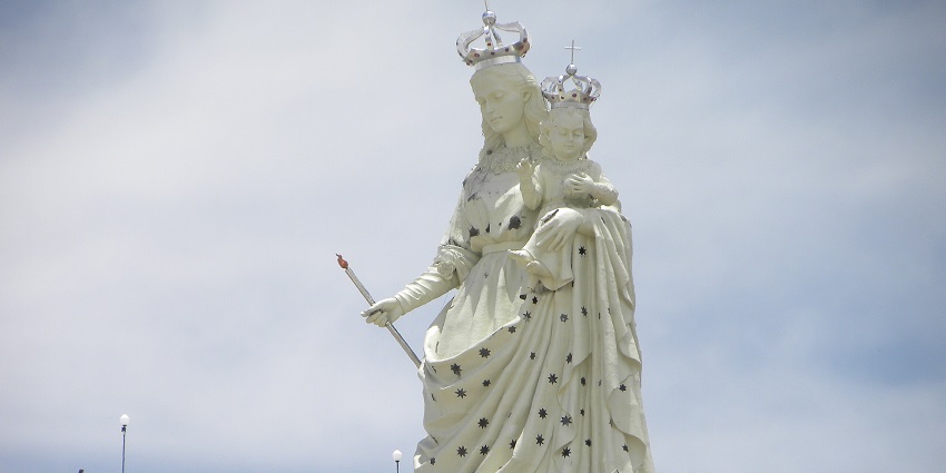 The Virgen del Socavón statue in Oruro, Bolivia, overlooking the city as a cultural landmark.