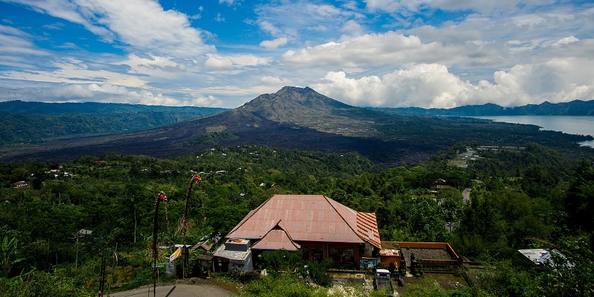 Mount Batur volcano with a crater lake, one of the most beautiful places to visit in Bali in December.