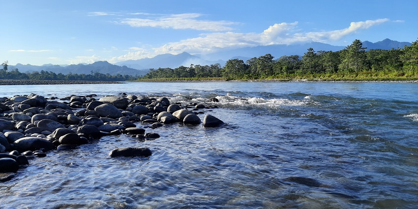Nameri National Park with a large water body of the Jiabhoroli River, rocks and mountains