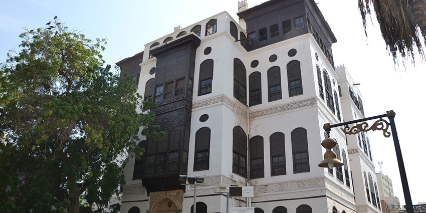 Al-Naseef house with black & white architecture, one of the historical places in Jeddah