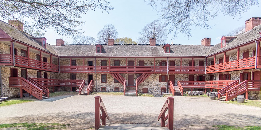 Stone military barracks building in Trenton, one of the historical places in NJ.