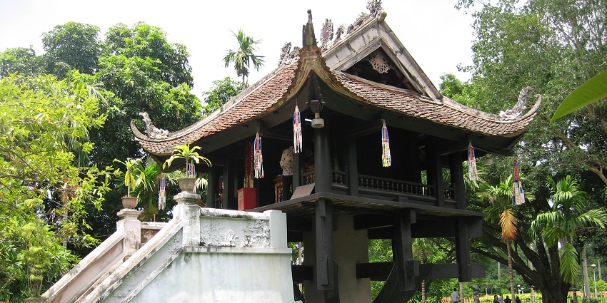 A stunning view of one Pillar Pagoda in Hanoi, one of the famous monuments in Vietnam.