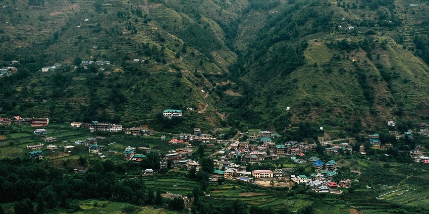 Distant view of the Palani hills with famous Murugan Temple perched atop the sacred hill.