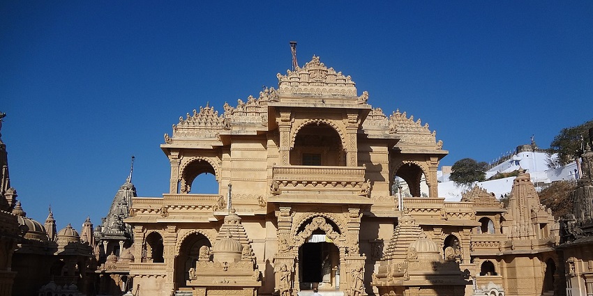 Jain temples are perched on the Shatrunjaya hills, a major pilgrimage site in Palitana.