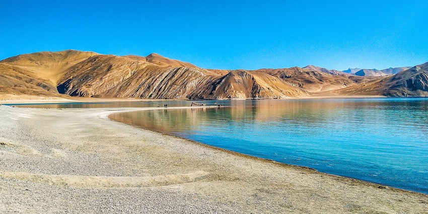 The turquoise waters of Pangong Lake, among the best places to visit in Ladakh in October.