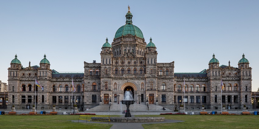 Parliament Building with a grand domed building with a fountain in the foreground, one of the historical places in Victoria.