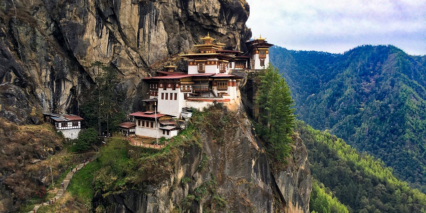 Paro Taktsang Monastery with mountain views, one of the top places to visit in Bhutan in February