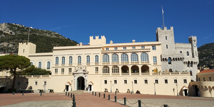 Prince’s Palace of Monaco with traditional architecture and intricate carvings on the entrance