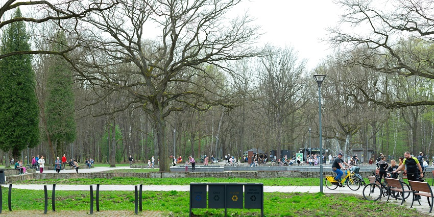 Group cycling in park reflects bike culture, key to What is Amsterdam famous for