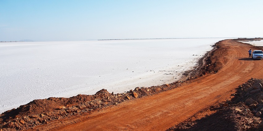The expansive white salt desert of the Rann of Kutch during the Rann Utsav festival.