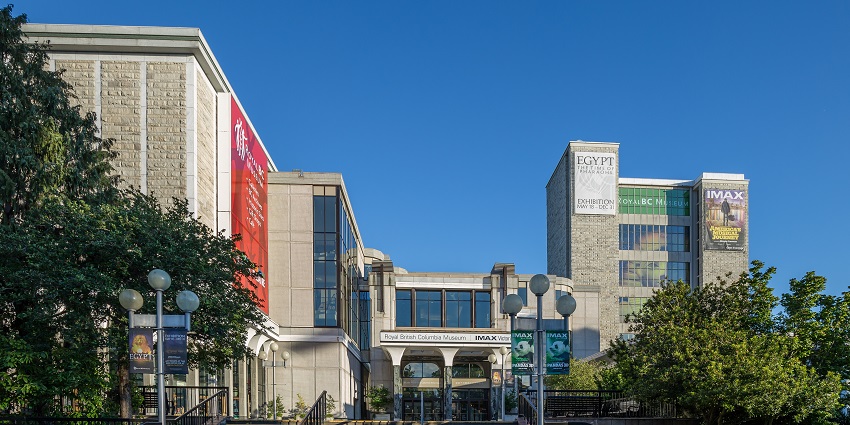 Entrance of the Royal British Columbia Museum with modern design, one of the historical places in Victoria.