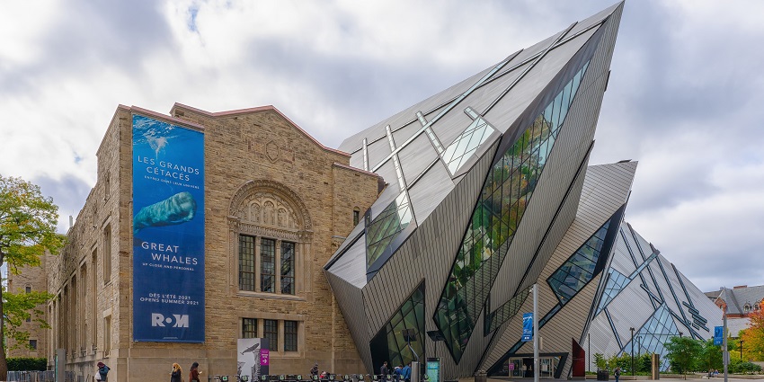 Modern glass façade of the ROM’s Michael Lee-Chin Crystal in Toronto.