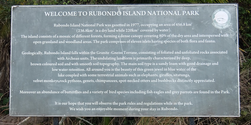 A wildlife park island on Lake Victoria is home to chimpanzees, elephants, and rare bird species.
