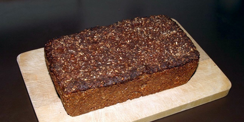 An image of Dark Danish rugbrød bread, a staple made from rye flour and whole grains.