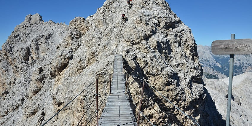 Exploring the ferrata route on Monte Cristallo is one of the top things to do in Dolomites.