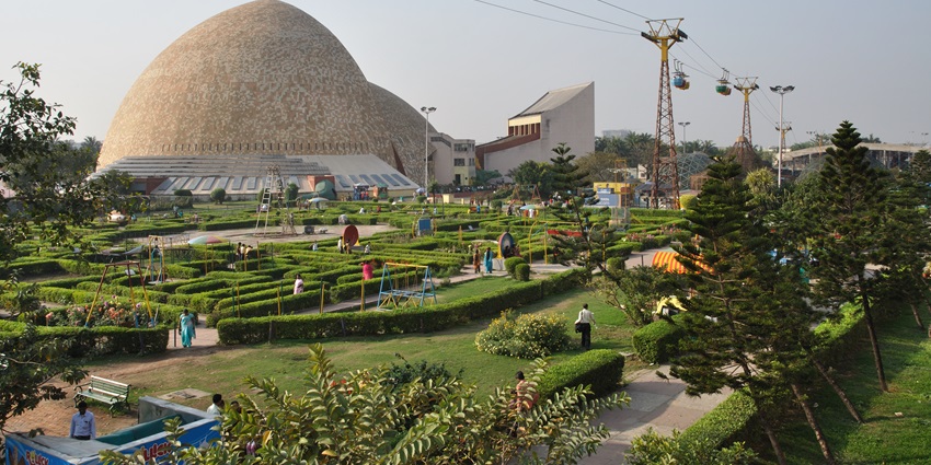 Futuristic museum and educational space with interactive exhibits and learning zones at Science City.