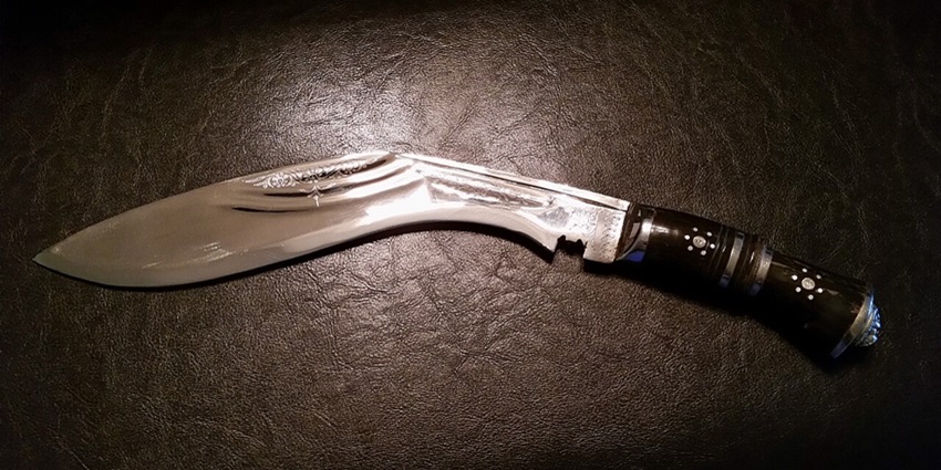 A handcrafted Khukuri knife, the iconic curved blade used by Gurkha warriors, one of the top things to buy in Kathmandu.