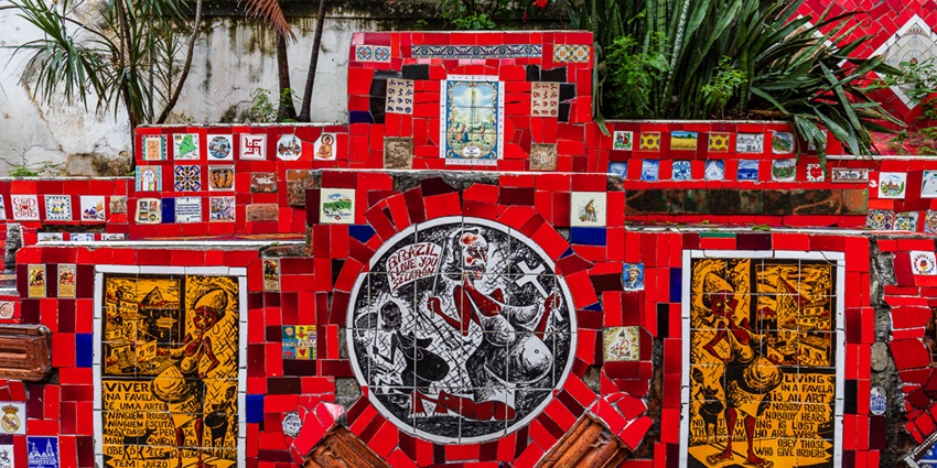 Selarón Steps with red tiles, artwork, one of the best historical places in Rio de Janeiro