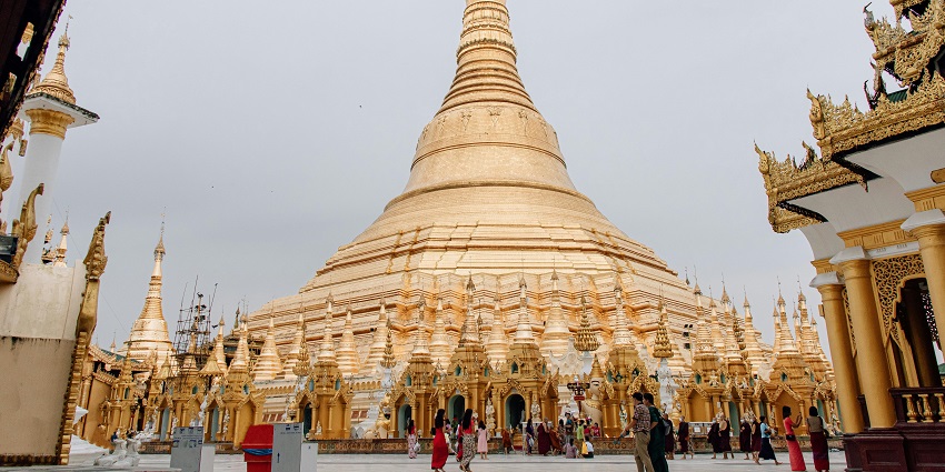 The Golden Temple complex, with ornate spires,is one of the most peaceful historical places in Yangon.